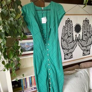 Free People Teal Button-Front Midi Dress